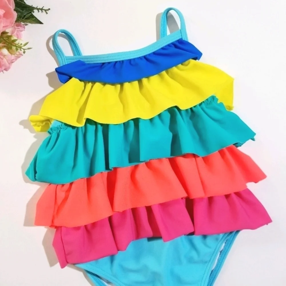 Baby Boden Multicolor Ruffle Swimsuit 6-12m